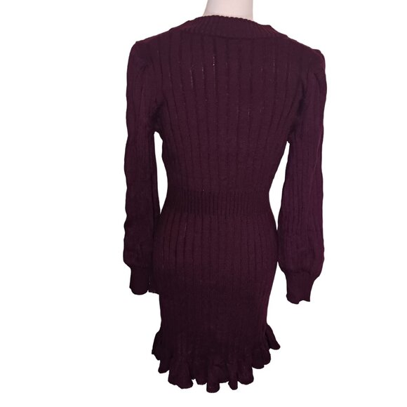 NEW Taylor‎ Petites Cable Knit Ruffled Mini Sweaterdress, Large Petite, Fig - Picture 7 of 14